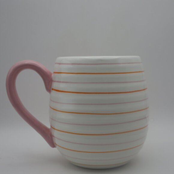 Lang Halloween Pink Ghost With Stripes Ceramic 16oz Mug: Pink, Orange and White - Picture 5 of 9